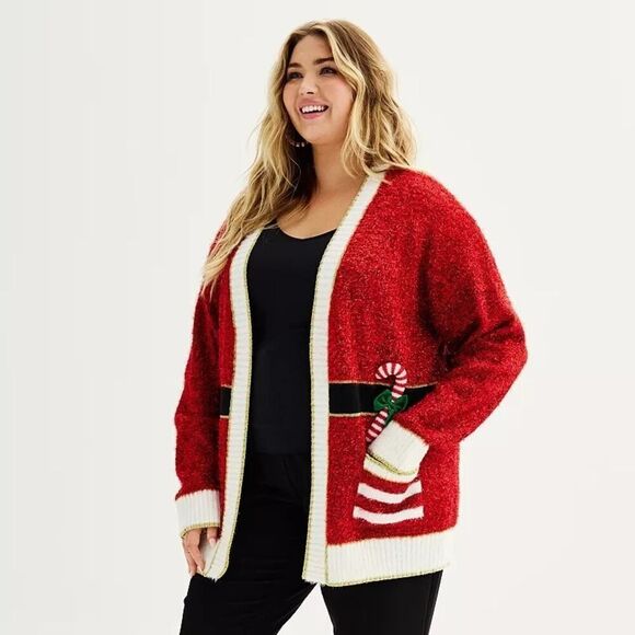 Celebrate Together Long Sleeve Open-Front Christmas Red Cardigan Women's Size L - Picture 1 of 11